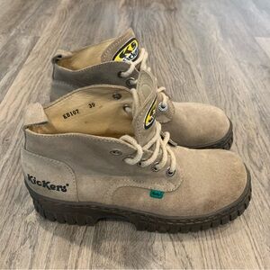 Kickers Suede Chunkie Boot Lace Up Shoe Women’s 39 Neutral Tan Suede